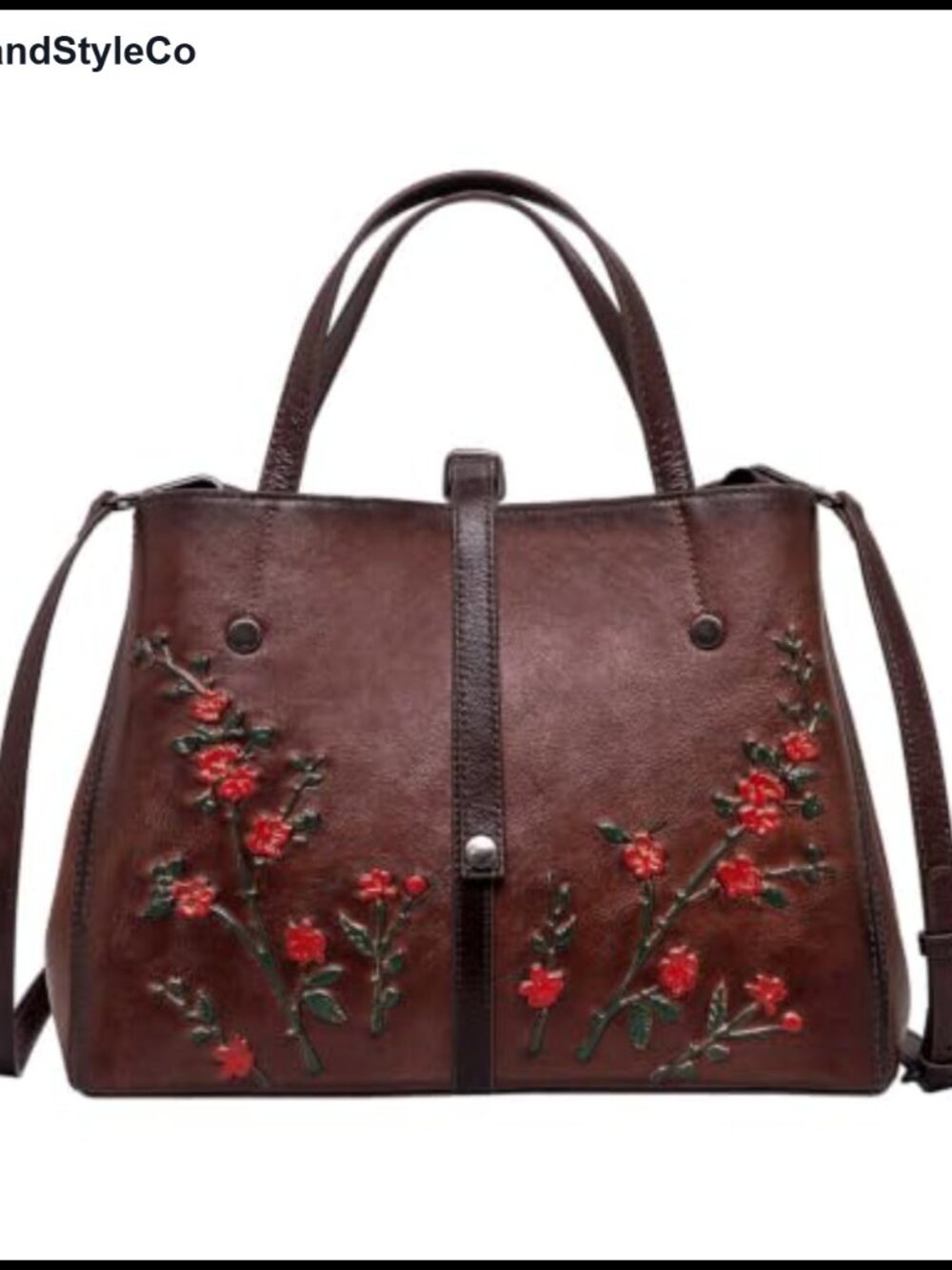 Genuine Leather Satchel Handbag Top Handle Vintage Embossed Crossbody Hobo Purse
